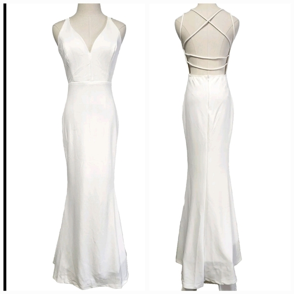 Lulus Dresses & Skirts - Lulus Made With Love White Sexy Elegant Strappy Back Large Mermaid Maxi Dress